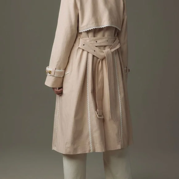 Women's Cream Trench Coat with Belt - Picture 6 of 10